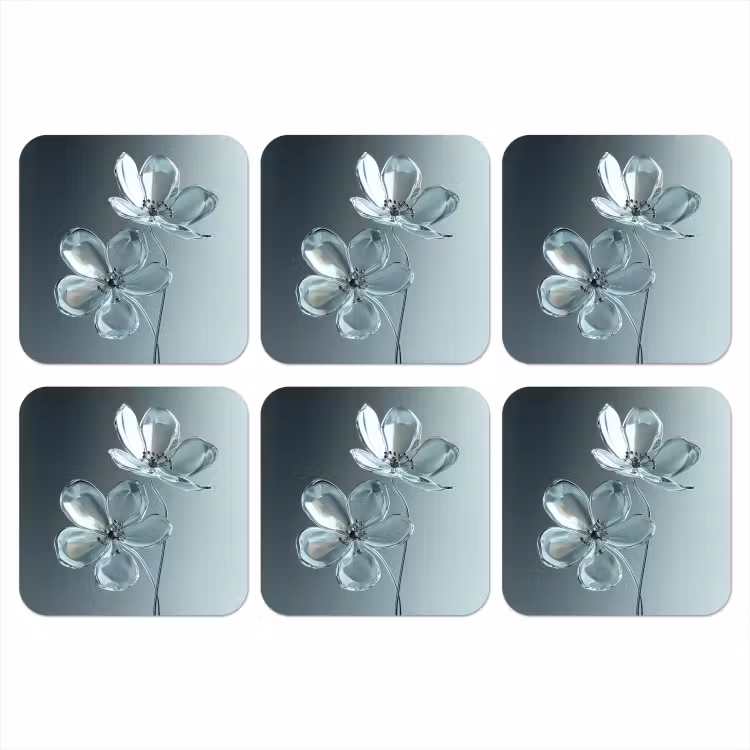 Kristal - Bloemen - Grijs onderzetter kurk middel -3d