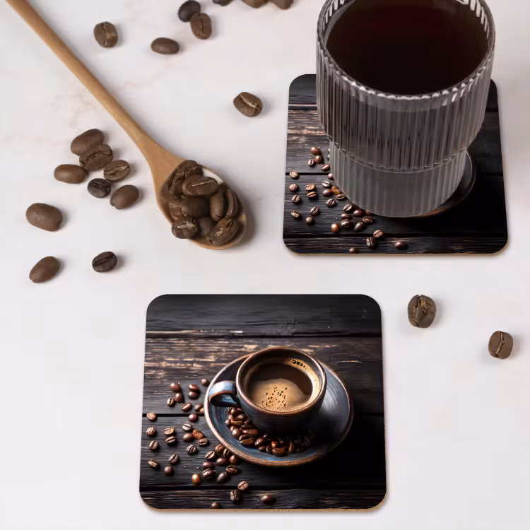 Kop - Koffie - Hout - Bonen onderzetter kurk middel -sfeer2