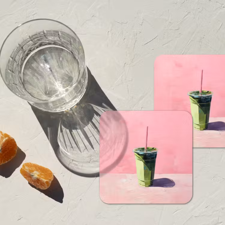 Beker - Rietje - Minimalistisch - Groen onderzetter kurk middel -sfeer4