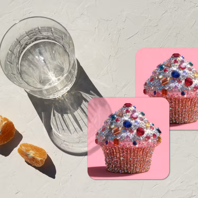 Cupcake - Kleurrijk - Edelstenen onderzetter kurk middel -sfeer4