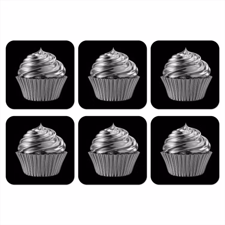 Cupcake - Luxueus - Zilver onderzetter kurk middel -3d