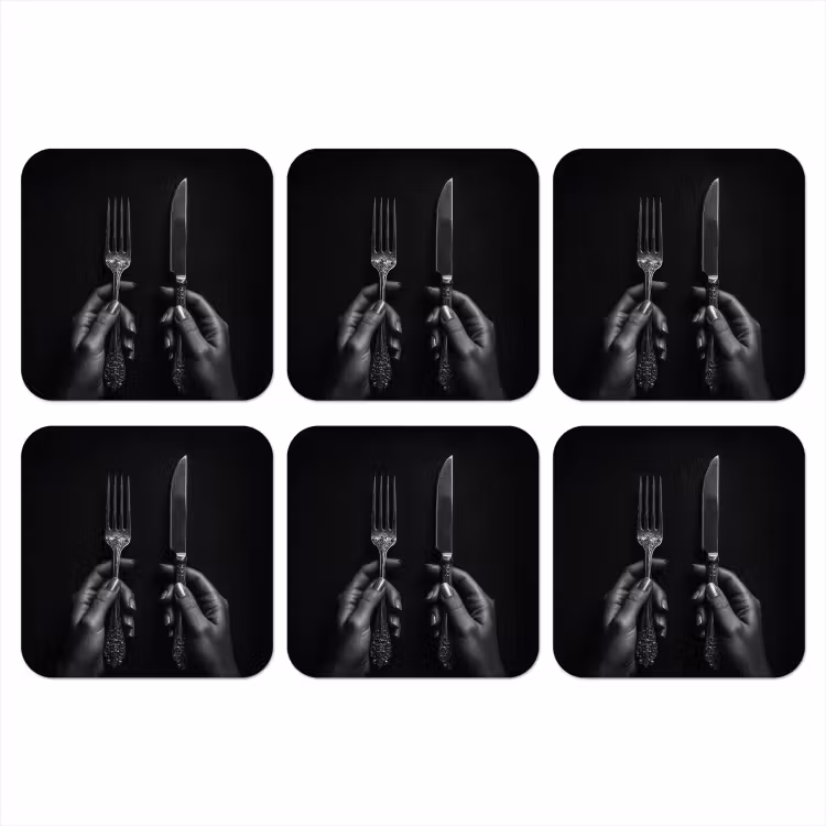 Bestek - Zwart - Wit onderzetter kurk middel -3d