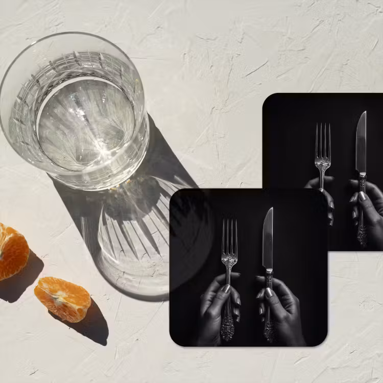 Bestek - Zwart - Wit onderzetter kurk middel -sfeer4