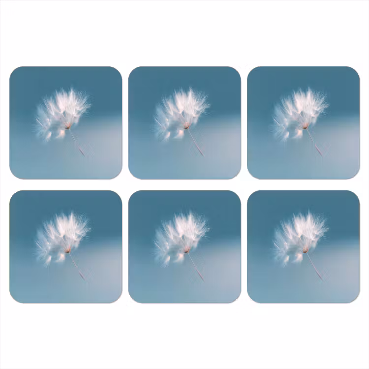 Paardenbloempluisje - Blauw - Lucht onderzetter kurk middel -3d