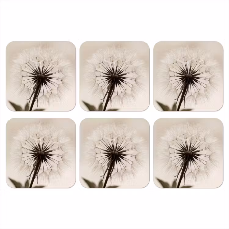 Paardenbloem - Minimalistisch - Wit onderzetter kurk middel -3d