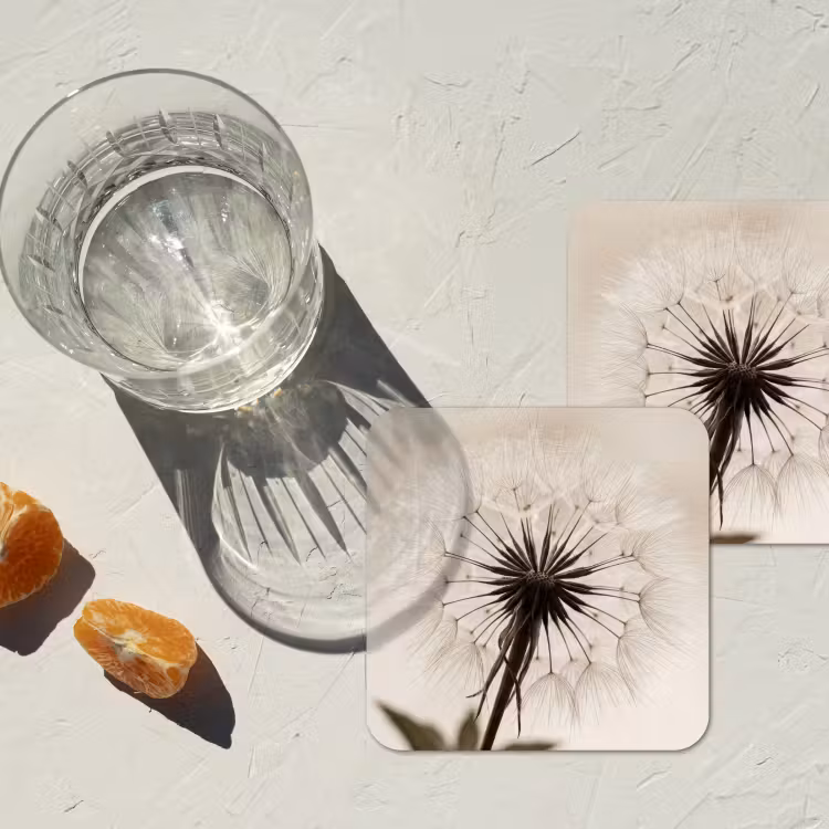 Paardenbloem - Minimalistisch - Wit onderzetter kurk middel -sfeer4