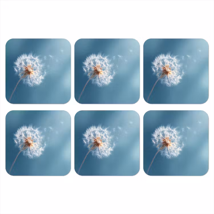 Paardenbloem - Wind - Blauw onderzetter kurk middel -3d