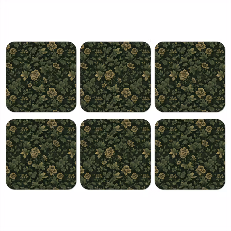 Donker - Groen - Goud - Botanisch onderzetter kurk middel 366 -3d