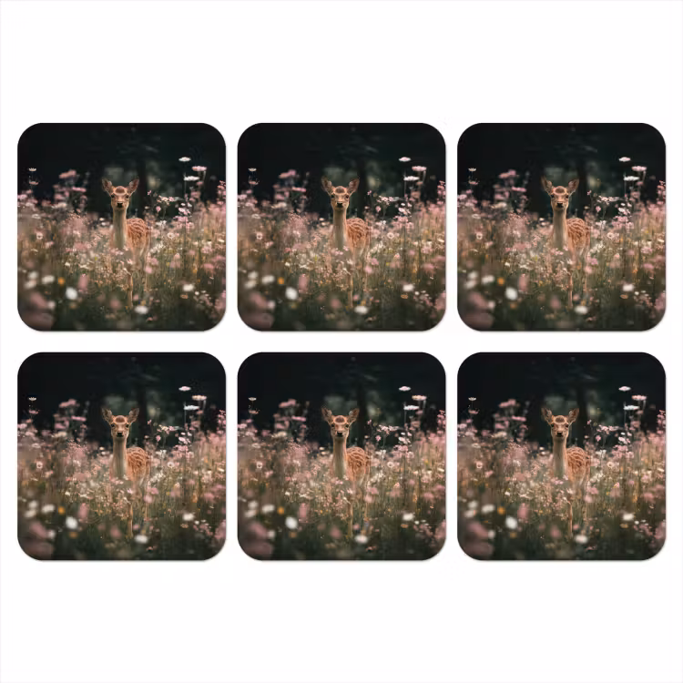 Hert - Wilde bloemen - Bos onderzetter kurk middel -3d