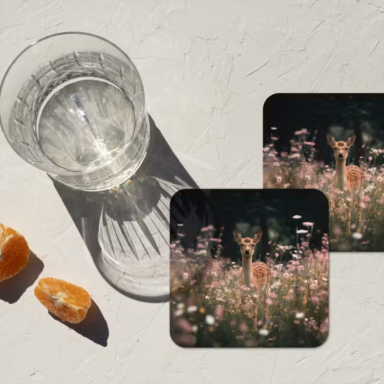 Hert - Wilde bloemen - Bos onderzetter kurk middel -sfeer4