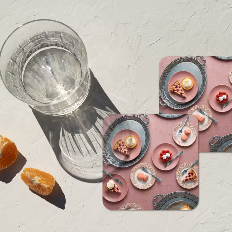 Dessert - Taart - Gebak - Zoet - Roze onderzetter kurk middel -sfeer4