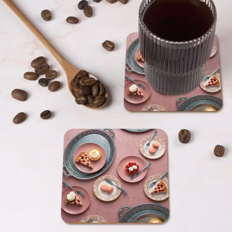 Dessert - Taart - Gebak - Zoet - Roze onderzetter kurk middel -sfeer2