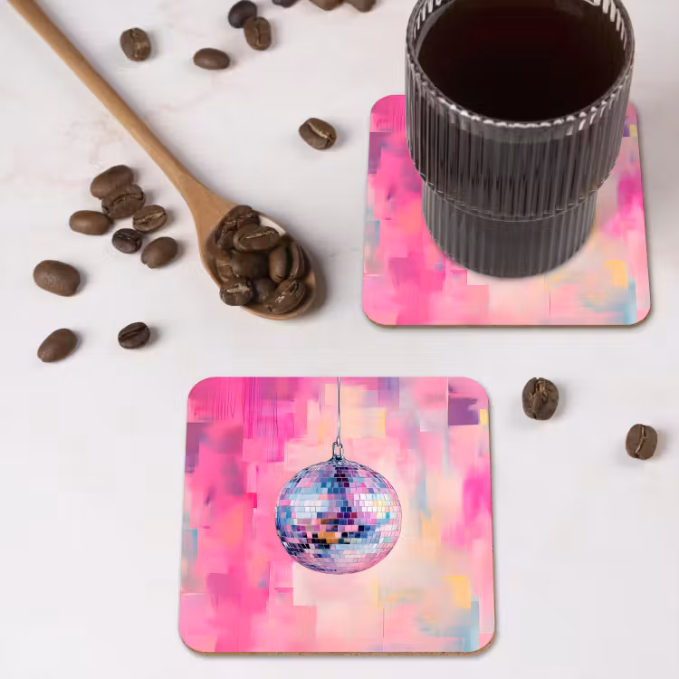 Discobal - Pink - Verf onderzetter kurk middel -sfeer2