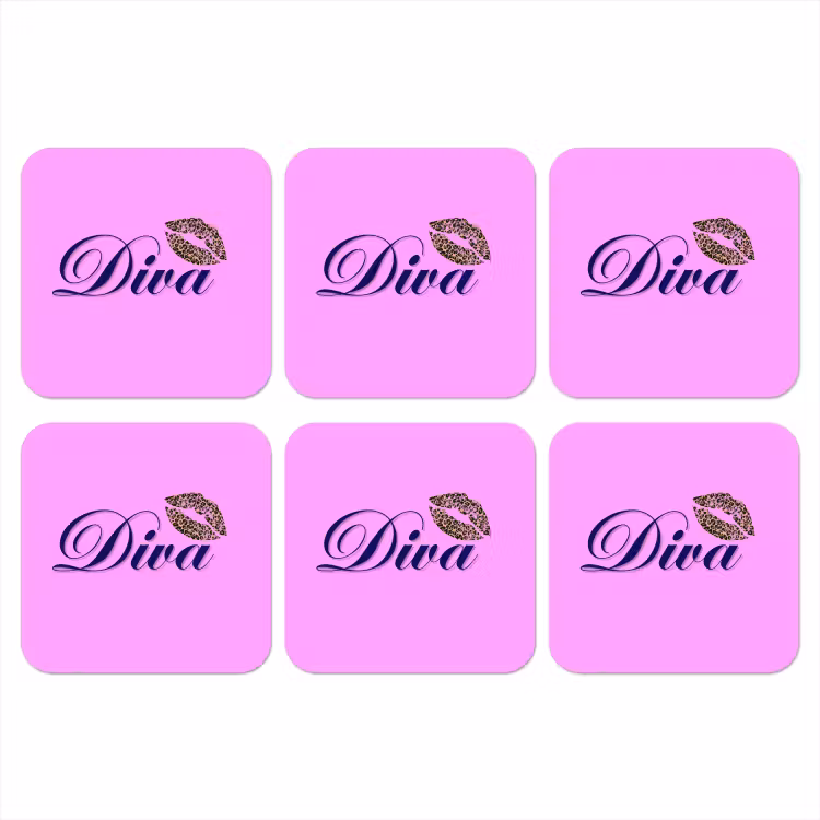 Diva - Lip - Panterprint - Roze onderzetter kurk middel -3d