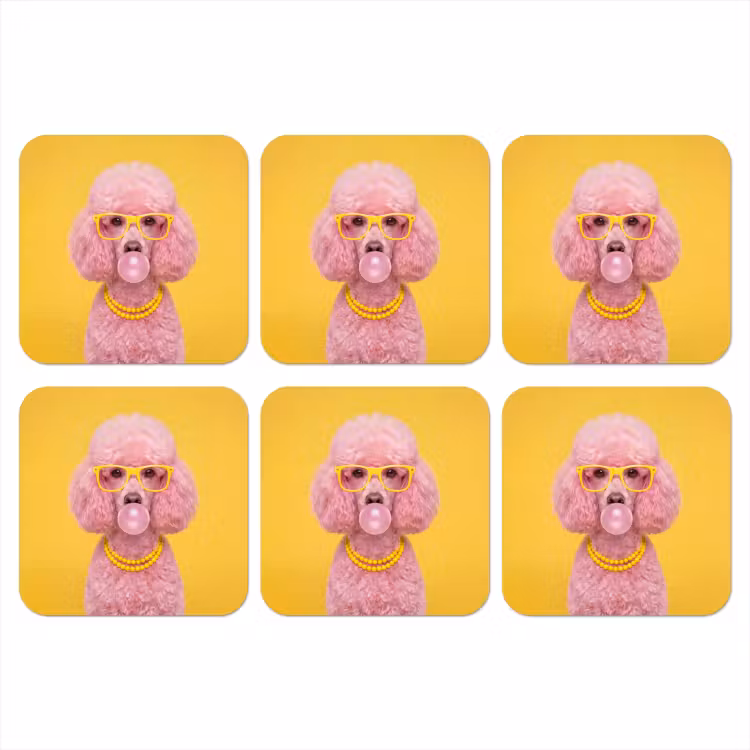 Hond - Kauwgum - Dieren - Modern - Roze onderzetter kurk middel -3d
