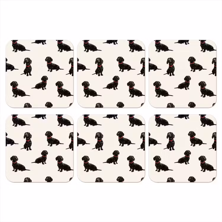 Hond - Patroon - Zwart onderzetter kurk middel 366 -3d