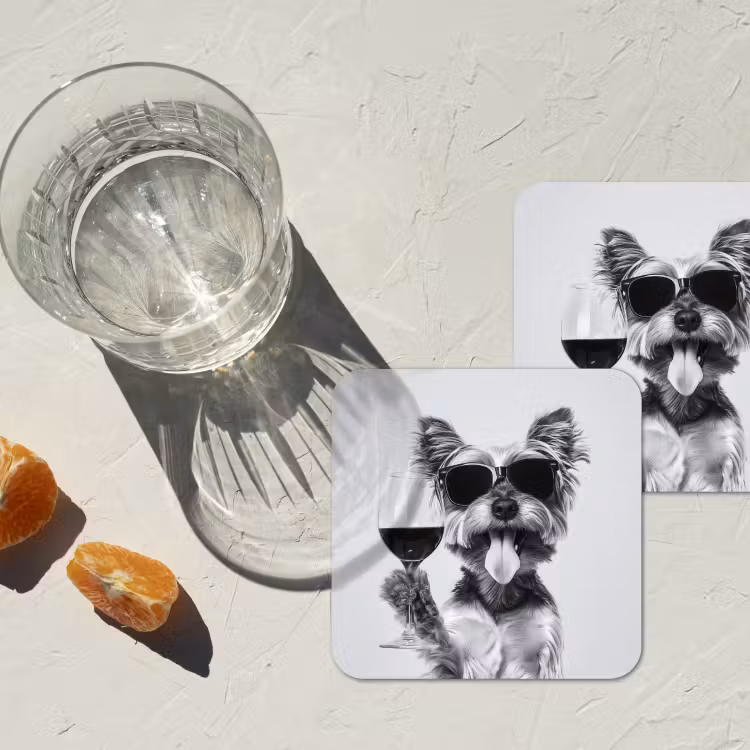 Hondje - Wijnglas - Zonnebril - Enthousiast onderzetter kurk middel -sfeer4
