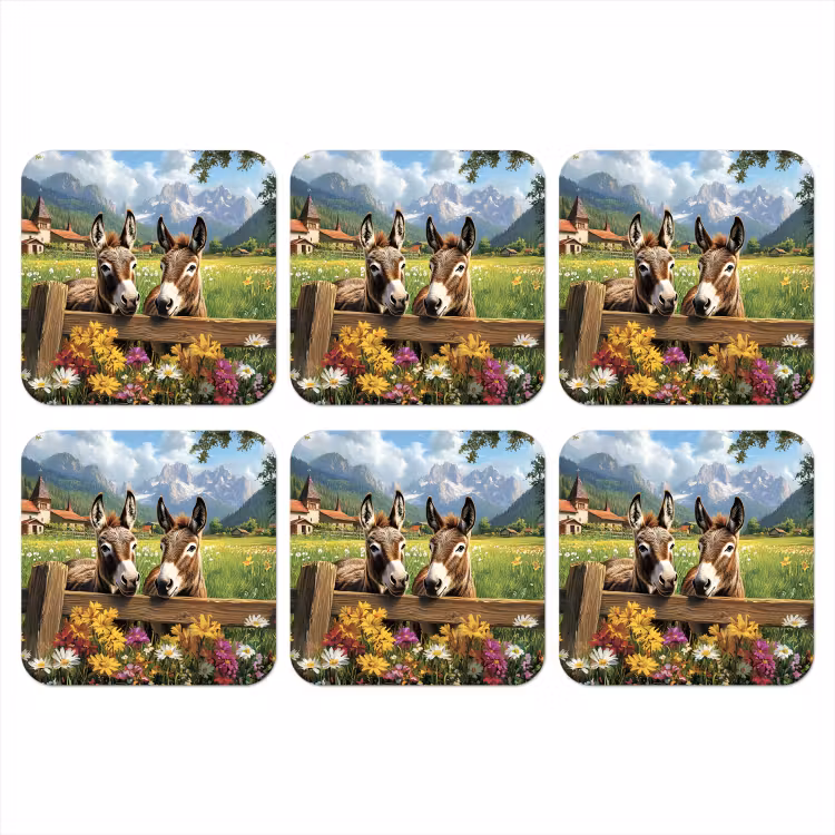 Ezels - Bloemen - Zomers onderzetter kurk middel -3d