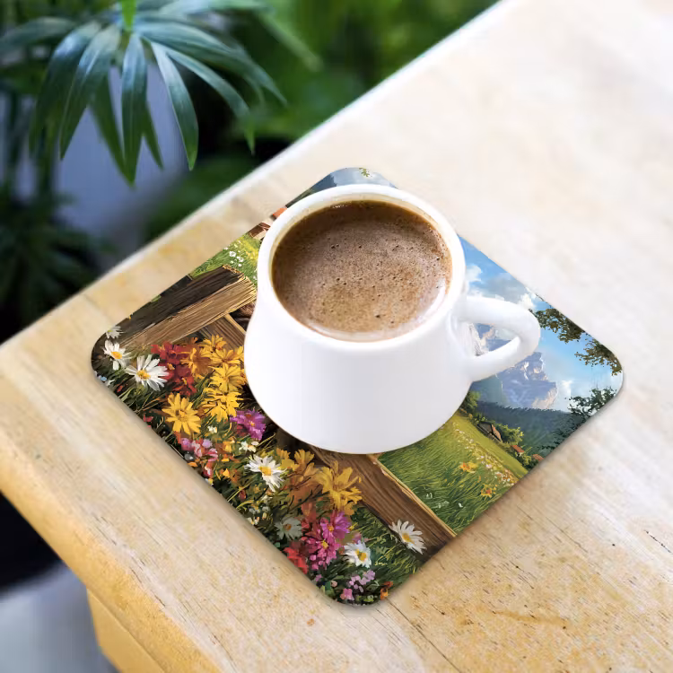Ezels - Bloemen - Zomers onderzetter kurk middel -sfeer5