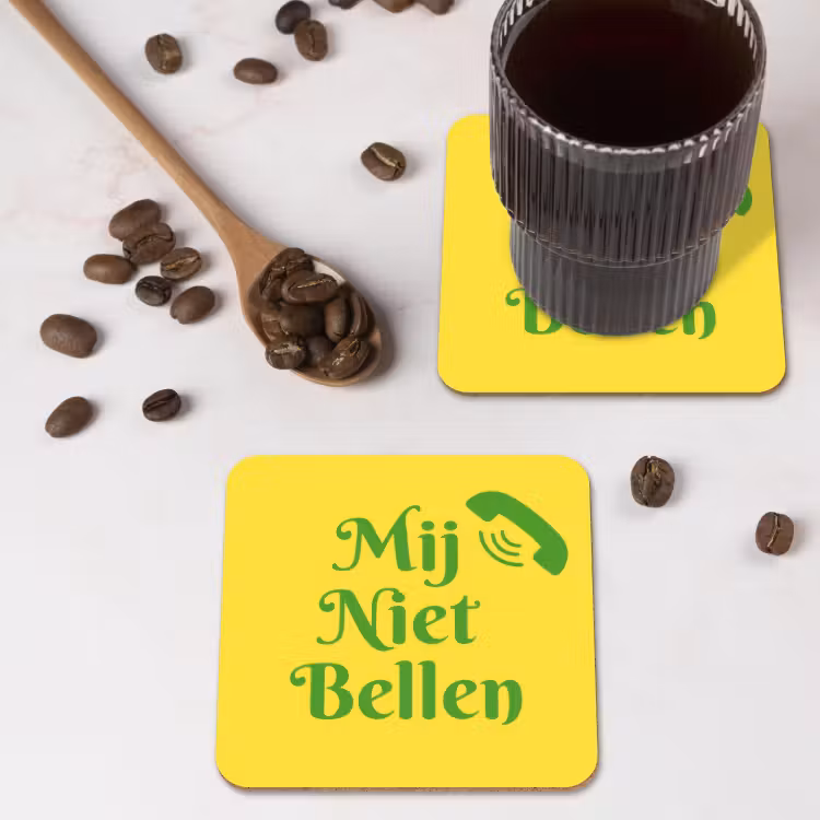 Mij niet bellen - Telefoon - Geel onderzetter kurk middel -sfeer2