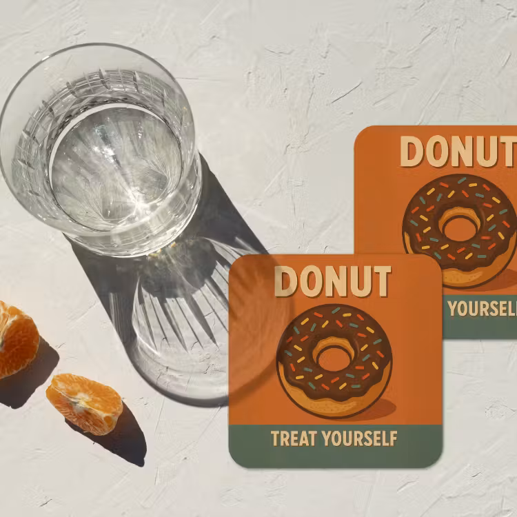 Donut - Spikkels - Kleurrijk - Quote onderzetter kurk middel -sfeer4