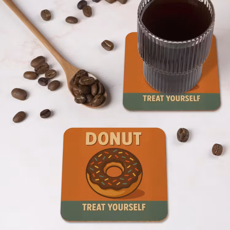 Donut - Spikkels - Kleurrijk - Quote onderzetter kurk middel -sfeer2