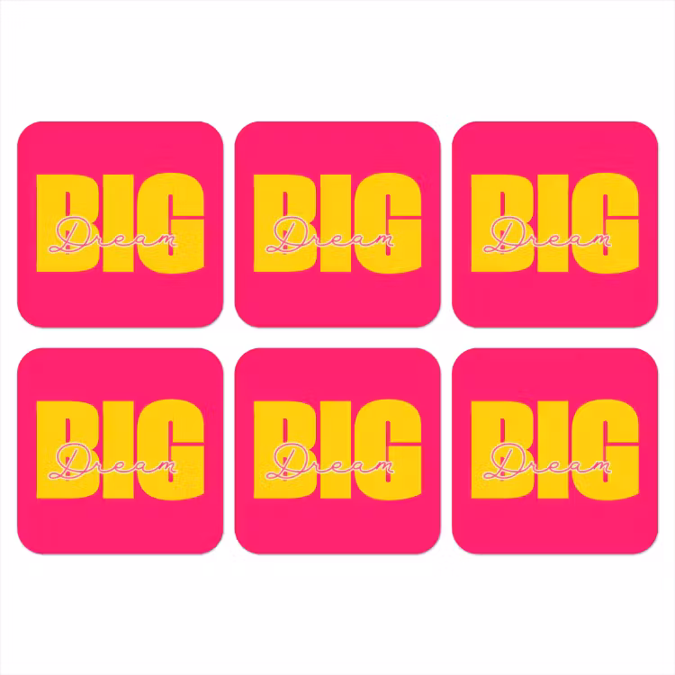 Dream big - Roze - Geel - Minimalistisch onderzetter kurk middel -3d