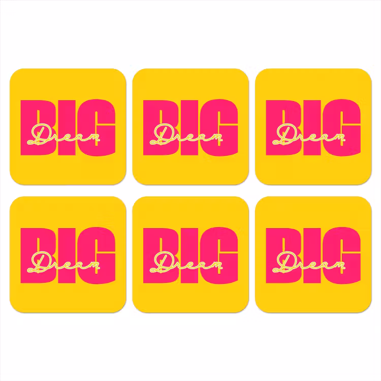Dream big - Geel - Roze onderzetter kurk middel -3d