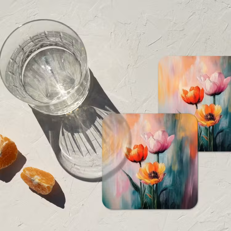 Dromerig - Bloemen - Verfijnde details onderzetter kurk middel -sfeer4