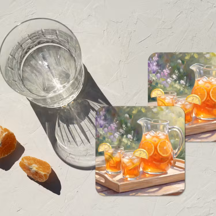 Drank - Citroen - Zomer - Tuin - Geel onderzetter kurk middel -sfeer4