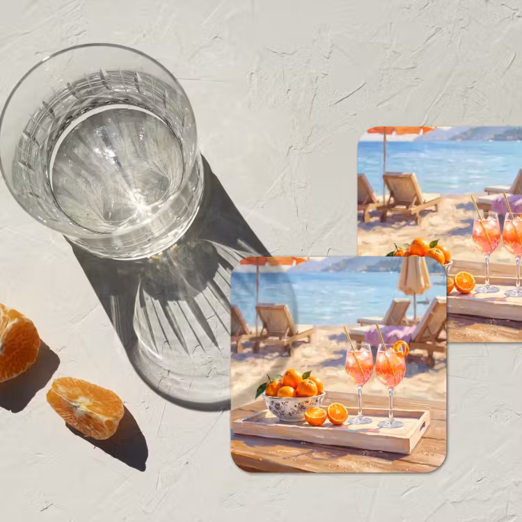 Drank - Glazen - Strand - Zomer - Oranje onderzetter kurk middel -sfeer4