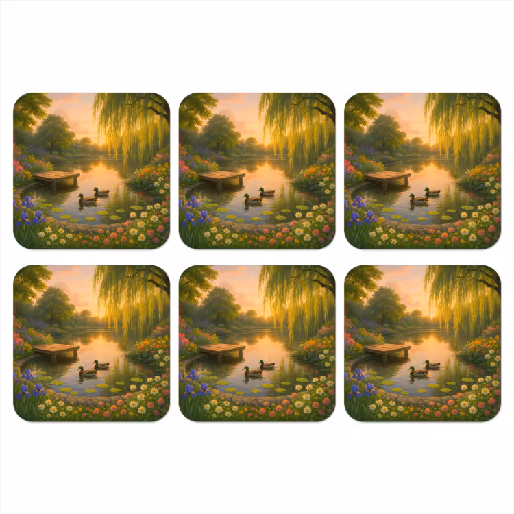 Eenden - Vijver - Bloemen onderzetter kurk middel -3d
