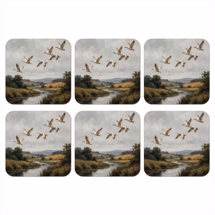 Eenden - Rivier - Landschap - Vlucht - Nostalgisch onderzetter kurk middel -3d