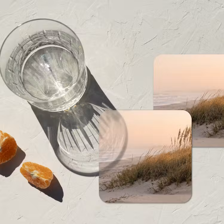 Duinlandschap - Zonsondergang - Strand onderzetter kurk middel -sfeer4