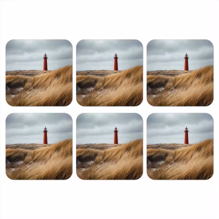 Duinen - Vuurtoren - Rood - Lucht onderzetter kurk middel -3d