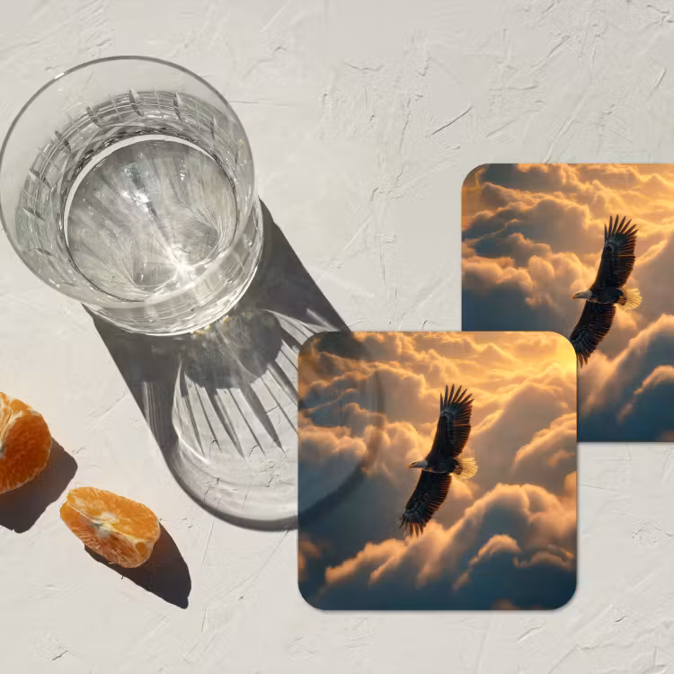 Adelaar - Wolken - Zon onderzetter kurk middel -sfeer4