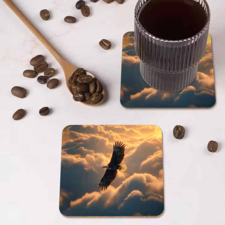 Adelaar - Wolken - Zon onderzetter kurk middel -sfeer2