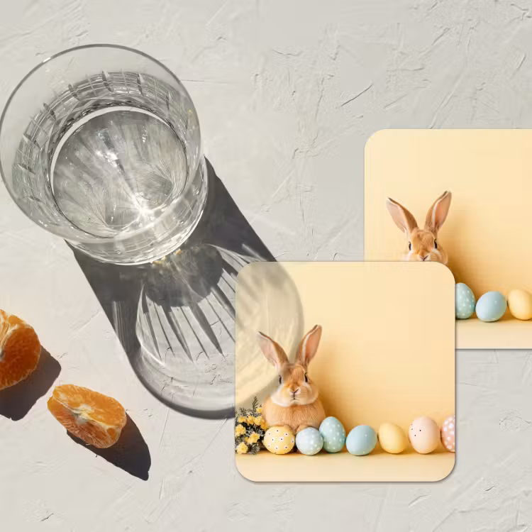Eieren - Konijn - Pasteltinten onderzetter kurk middel -sfeer4