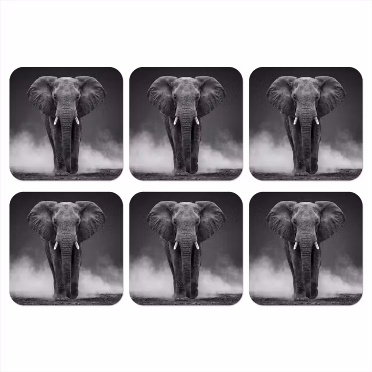 Olifant - Zwart - Wit - Rook onderzetter kurk middel -3d