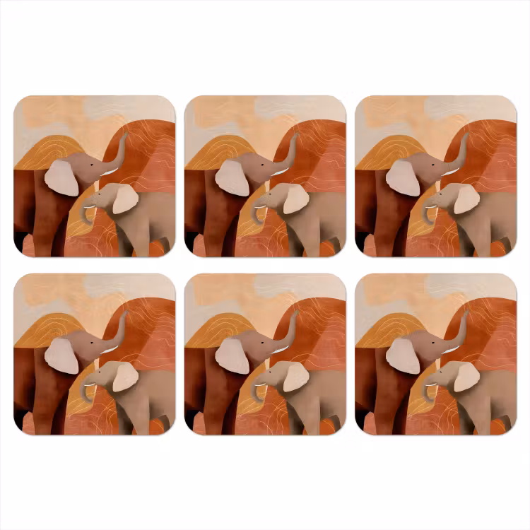 Olifanten - Oranje - Abstract onderzetter kurk middel -3d