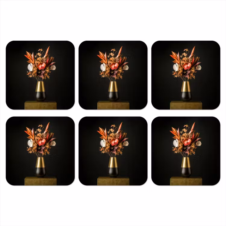 Exotisch - Boeket - Vaas - Goud onderzetter kurk middel -3d