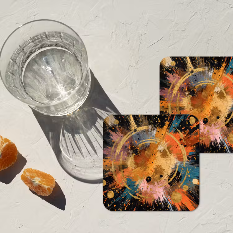 Explosie - Verfstructuur - Goud - Abstract onderzetter kurk middel -sfeer4