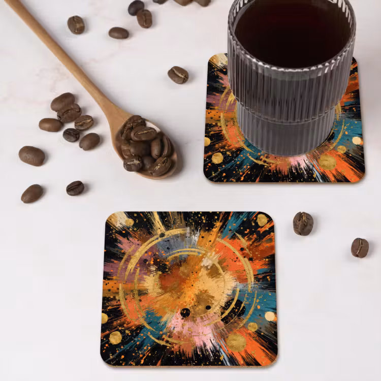 Explosie - Verfstructuur - Goud - Abstract onderzetter kurk middel -sfeer2