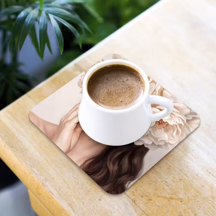 Gezicht - Pioenrozen - Crème onderzetter kurk middel -sfeer5