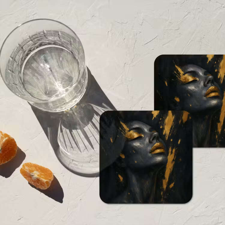 Gezicht - Vrouw - Verfspatten - Abstract onderzetter kurk middel -sfeer4