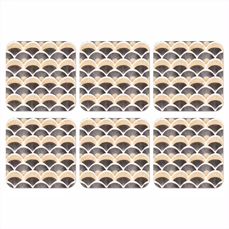 Waaier - Patroon - Zwart - Beige onderzetter kurk middel 366 -3d