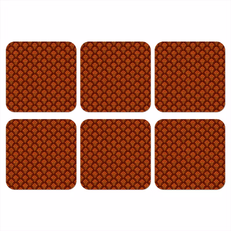 Waaiers - Art Deco - Botanisch - Roestbruin - Oranje onderzetter kurk middel 366 -3d