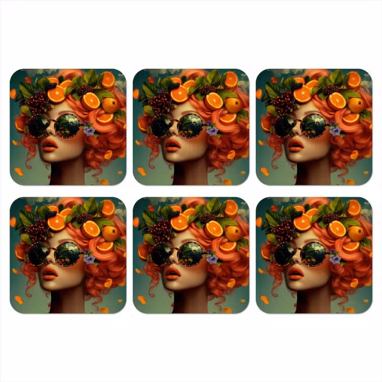 Vrouw - Sinaasappel - Bessen - Oranje onderzetter kurk middel -3d