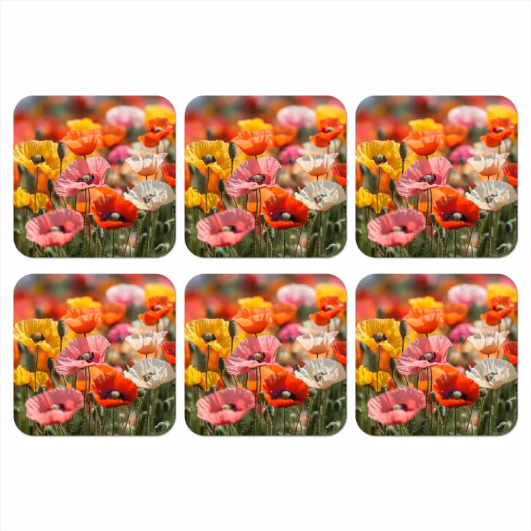 Bloemenveld - Klaprozen - Kleurrijk onderzetter kurk middel -3d