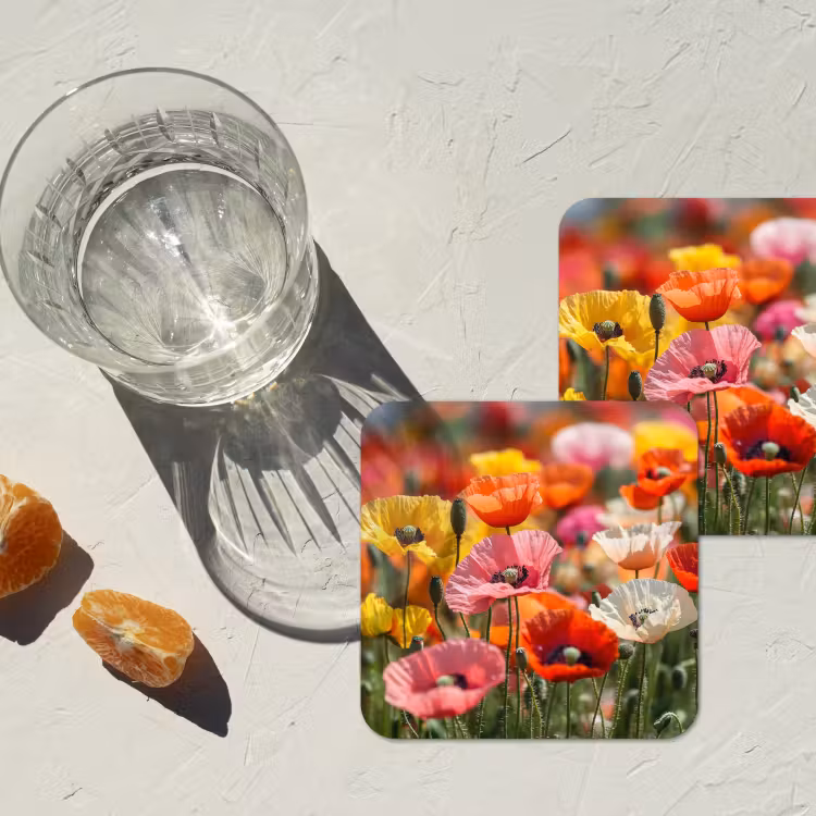 Bloemenveld - Klaprozen - Kleurrijk onderzetter kurk middel -sfeer4